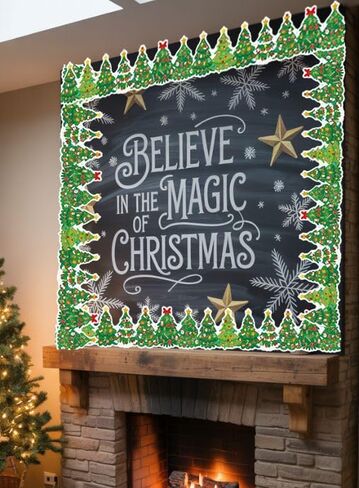 32ft Christmas Trees Bulletin Board Borders, Xmas Die-Cut Bulletin Board Trims Self Adhesive Scalloped Borders Decorations Stickers for School Classroom Office Chalkboard in Saudi Arabia