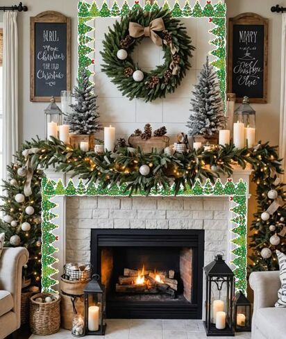 32ft Christmas Trees Bulletin Board Borders, Xmas Die-Cut Bulletin Board Trims Self Adhesive Scalloped Borders Decorations Stickers for School Classroom Office Chalkboard in Saudi Arabia