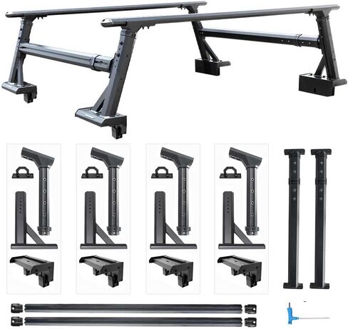 Syneticusa Adjustable Truck Bed Rack – Heavy Duty Overland Cargo System with Crossbars & Molle Panels, Fits 6.5ft–8ft Pickup Beds in Saudi Arabia
