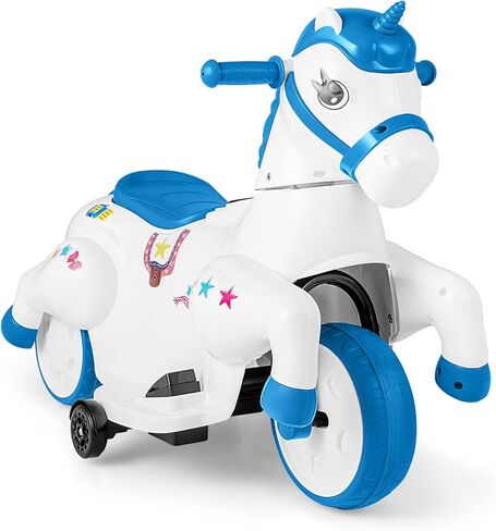 Costzon Ride on Car, 12V Ride on Toys for Toddlers Pony w/Training Wheels, Up & Down Mode, Music, One-Button Start & LED Display, Motorized Play Horse, Kids Car Motorcycle for Boys Girls (Pink+White) in Saudi Arabia