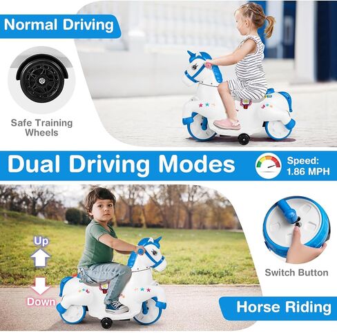 Costzon Ride on Car, 12V Ride on Toys for Toddlers Pony w/Training Wheels, Up & Down Mode, Music, One-Button Start & LED Display, Motorized Play Horse, Kids Car Motorcycle for Boys Girls (Pink+White) in Saudi Arabia