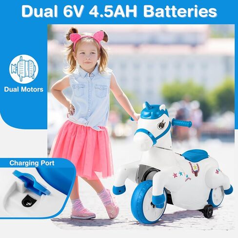 Costzon Ride on Car, 12V Ride on Toys for Toddlers Pony w/Training Wheels, Up & Down Mode, Music, One-Button Start & LED Display, Motorized Play Horse, Kids Car Motorcycle for Boys Girls (Pink+White) in Saudi Arabia