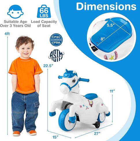 Costzon Ride on Car, 12V Ride on Toys for Toddlers Pony w/Training Wheels, Up & Down Mode, Music, One-Button Start & LED Display, Motorized Play Horse, Kids Car Motorcycle for Boys Girls (Pink+White) in Saudi Arabia