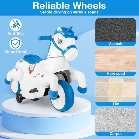 Costzon Ride on Car, 12V Ride on Toys for Toddlers Pony w/Training Wheels, Up & Down Mode, Music, One-Button Start & LED Display, Motorized Play Horse, Kids Car Motorcycle for Boys Girls (Pink+White) in Saudi Arabia