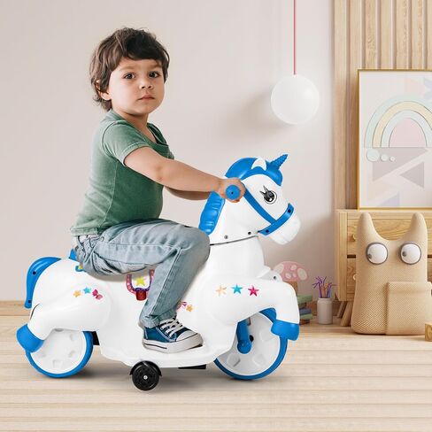 Costzon Ride on Car, 12V Ride on Toys for Toddlers Pony w/Training Wheels, Up & Down Mode, Music, One-Button Start & LED Display, Motorized Play Horse, Kids Car Motorcycle for Boys Girls (Pink+White) in Saudi Arabia