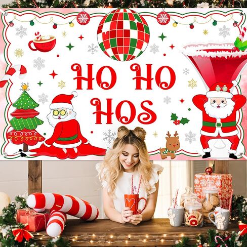 لافتة زينة حفلات عيد الميلاد من Avezano Friendsmas، هناك بعض Ho Ho Hos في هذا المنزل حفلة سانتا الساخنة للفتيات العازبة وخلفية صورة عيد الميلاد in Saudi Arabia