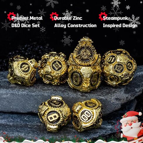 Metal DND Dice Set, Black Steampunk Gear Designed Heavy Metal Dice Set with Giftable Dice Case, D&D Dice Gift for Christmas & New Year, for Dungeons and Dragon TTRPG Role Playing Games in Saudi Arabia