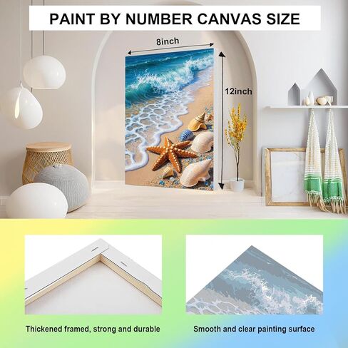 Bgpunt 4 Pack Paint by Numbers for Adults with Framed, Beach Paint by Number on Canvas, DIY Sea Turtle Acrylic Oil Painting Kits Crafts for Adults Home Wall Decor, 8x12 inch in Saudi Arabia
