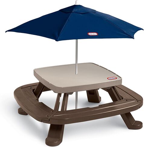 Little Tikes Fold 'n Store Picnic Table with Market Umbrella, Brown (632433M) in Saudi Arabia