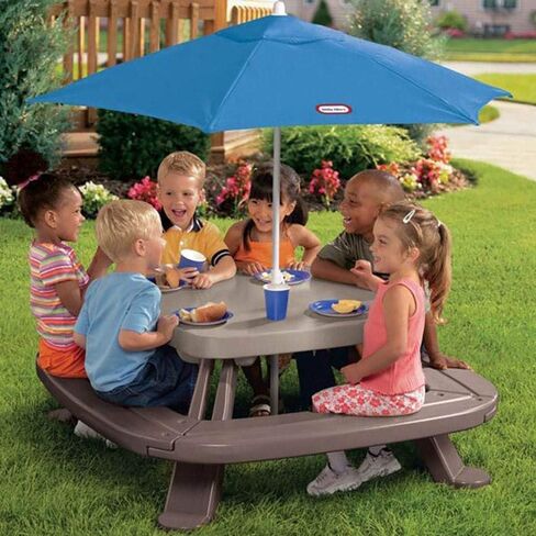 Little Tikes Fold 'n Store Picnic Table with Market Umbrella, Brown (632433M) in Saudi Arabia