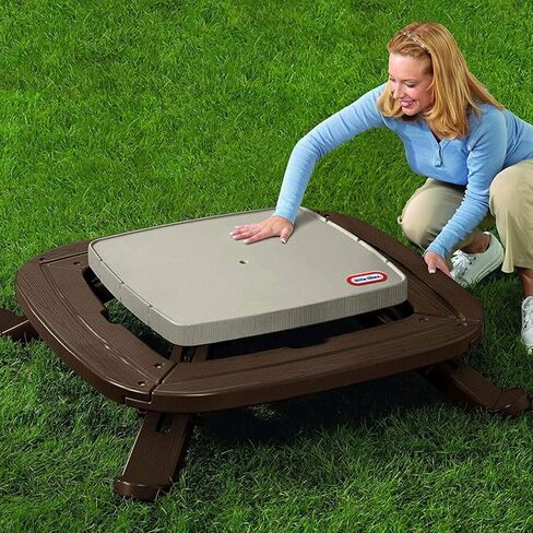Little Tikes Fold 'n Store Picnic Table with Market Umbrella, Brown (632433M) in Saudi Arabia