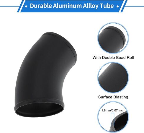 5" OD 45 Degree Bend 6064 Aluminum Alloy Tube Intercooler Pipe Surface Blasting Air Intake Connection Hose W/Double Bead Roll 3.9" Length Black in Saudi Arabia