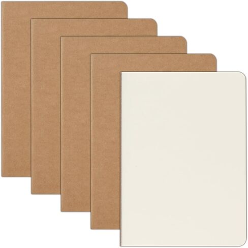 ZCZN 5 عبوات A5 Kraft Notebooks Bulk، 8.15x5.5 بوصة دفاتر يومية فارغة، دفاتر ملاحظات للعمل، دفاتر ملاحظات تكوين للمدرسة، دفاتر يومية للأطفال، 60 صفحة in Kuwait