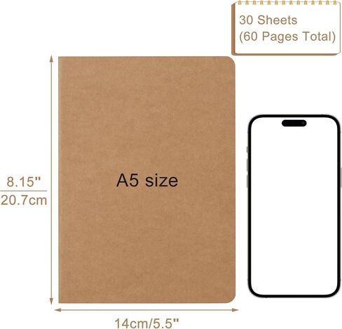 ZCZN 5 عبوات A5 Kraft Notebooks Bulk، 8.15x5.5 بوصة دفاتر يومية فارغة، دفاتر ملاحظات للعمل، دفاتر ملاحظات تكوين للمدرسة، دفاتر يومية للأطفال، 60 صفحة in Kuwait