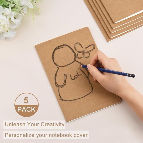 ZCZN 5 عبوات A5 Kraft Notebooks Bulk، 8.15x5.5 بوصة دفاتر يومية فارغة، دفاتر ملاحظات للعمل، دفاتر ملاحظات تكوين للمدرسة، دفاتر يومية للأطفال، 60 صفحة in Kuwait