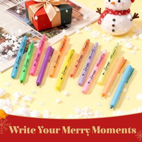 WRITECH Retractable Bible Highlighters Assorted: Pastel Colors No Bleed Aesthetic Marker Pen Chisel Tip, 12 Pack in Kuwait