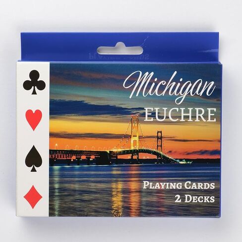Michigan Euchre Playing Cards, 2 Deck Set with Mackinac Bridge and Rocky Shore Designs, Standard Size Cards for Traditional Card Games in Saudi Arabia