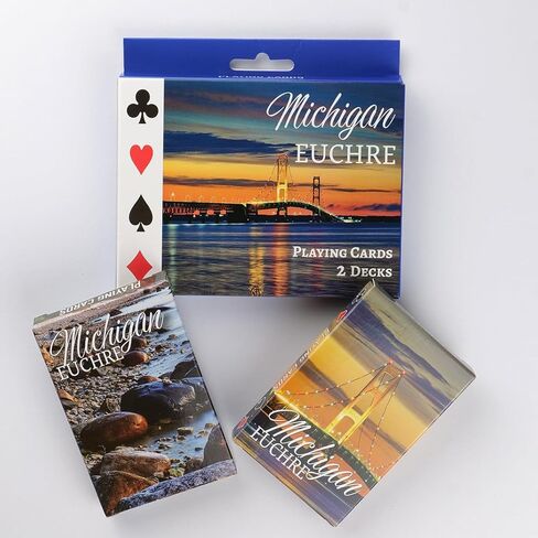 Michigan Euchre Playing Cards, 2 Deck Set with Mackinac Bridge and Rocky Shore Designs, Standard Size Cards for Traditional Card Games in Saudi Arabia