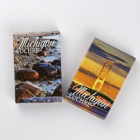 Michigan Euchre Playing Cards, 2 Deck Set with Mackinac Bridge and Rocky Shore Designs, Standard Size Cards for Traditional Card Games in Saudi Arabia