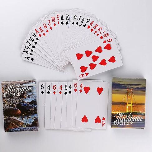 Michigan Euchre Playing Cards, 2 Deck Set with Mackinac Bridge and Rocky Shore Designs, Standard Size Cards for Traditional Card Games in Saudi Arabia