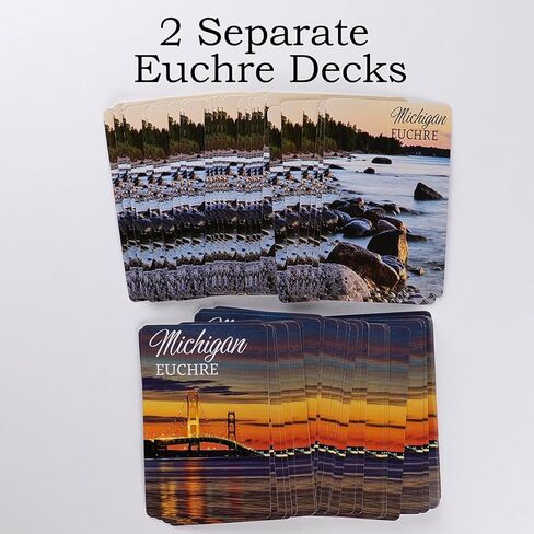 Michigan Euchre Playing Cards, 2 Deck Set with Mackinac Bridge and Rocky Shore Designs, Standard Size Cards for Traditional Card Games in Saudi Arabia