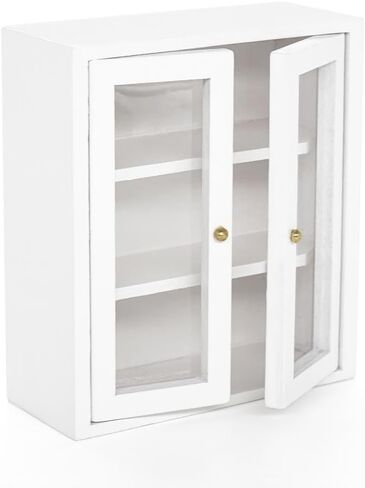 خزانة حائط لبيت الدمى من Odoria مصغرة: خزانة علوية للتخزين بمقياس 1/12 لمخزن المطبخ الحديث - رف عرض صغير لأثاث الحمام الخشبي وخزانة الكتب باللون الأبيض in Kuwait