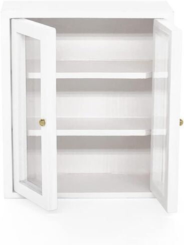 خزانة حائط لبيت الدمى من Odoria مصغرة: خزانة علوية للتخزين بمقياس 1/12 لمخزن المطبخ الحديث - رف عرض صغير لأثاث الحمام الخشبي وخزانة الكتب باللون الأبيض in Kuwait