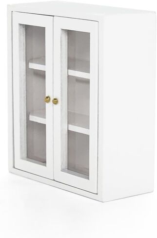 خزانة حائط لبيت الدمى من Odoria مصغرة: خزانة علوية للتخزين بمقياس 1/12 لمخزن المطبخ الحديث - رف عرض صغير لأثاث الحمام الخشبي وخزانة الكتب باللون الأبيض in Kuwait