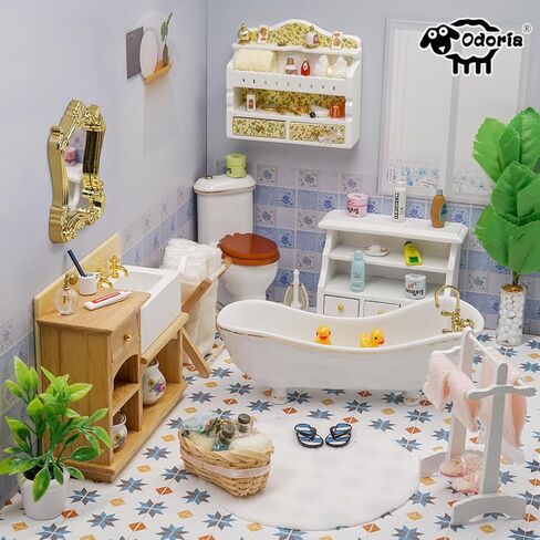 خزانة حائط لبيت الدمى من Odoria مصغرة: خزانة علوية للتخزين بمقياس 1/12 لمخزن المطبخ الحديث - رف عرض صغير لأثاث الحمام الخشبي وخزانة الكتب باللون الأبيض in Kuwait