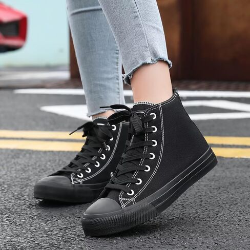 Womens High Top Sneakers for Women Classic Lace Up Cotton Canvas Shoes Womens Casual Canvas Walking Shoes in Kuwait