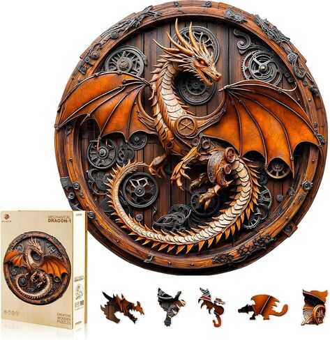 KAAYEE Wooden Puzzles for Adults, 3D Vision Mechanical Dragon Wooden Jigsaw Puzzles, Unique Shape Advanced Wood Puzzle Adult Birthday Fathers Mothers Gifts Family Games (M-11.4 * 11.3in-200pcs) in Saudi Arabia