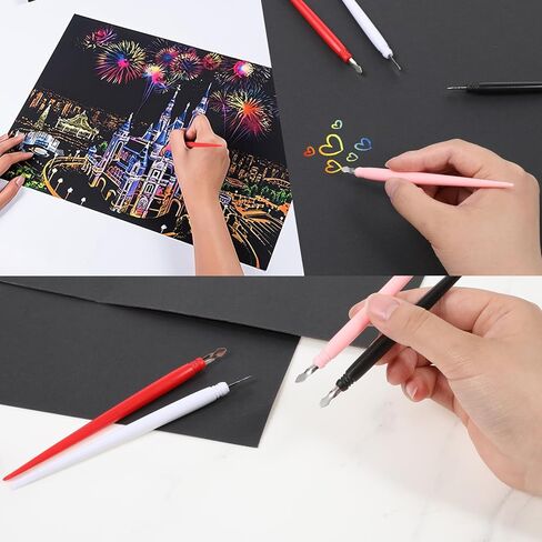 18 قطعة من أدوات الرسم للخدش، قلم رسم ملون مع فرشاة نظيفة، حقيبة أدوات للخدش الورقية للرسم والرسم بنفسك in Saudi Arabia