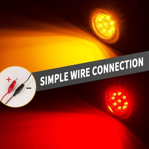10 عبوات (5 كهرمان و5 أحمر) 2 بوصة كهرمان أحمر مستدير 9 LED لعلامة المقطورة، حامل فلوش، مختوم IP67 مقاوم للماء 2 بوصة مع عدسة عاكسة، 12 فولت لشاحنة قارب RV تخييم إلخ in Saudi Arabia
