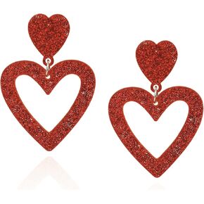 Heart Earrings Dangle Valentine's Day Earrings Glitter Pink Heart Earrings Women Girls Valentine's Day Gift in Kuwait