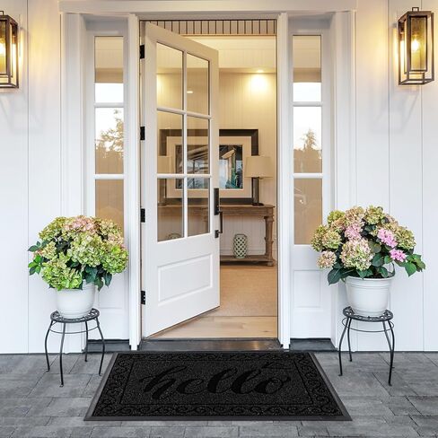 Yimobra Welcome Front Door Mat, Heavy Duty Easy Clean Doormat Indoor Outdoor, Waterproof Quick Dry Floor Mat for Home, Garage, Hign Traffic Areas, Non Slip, Low Profile, 29.5X17 Inches, Beige Brown in Kuwait