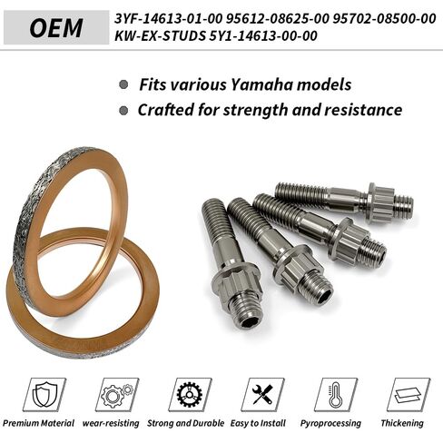 Titanium Studs Nut Donuts Gaskets Ti Head Pipe Stud Kit for Yamaha Grizzly Raptor Rhino 700 700R OEM# 3YF-14613-01-00 95612-08625-00 95702-08500-00 in Saudi Arabia