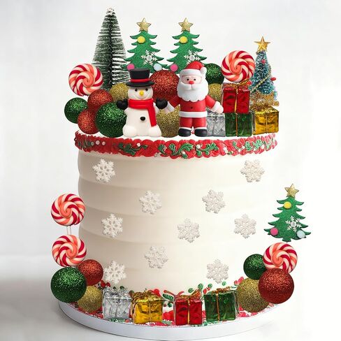 45 قطعة كعكة عيد الميلاد القبعات العالية زينة كعكة عيد ميلاد سعيد مع شجرة سانتا ثلج ندفة الثلج مصاصة لحفلة عيد الميلاد وأعياد الميلاد in Kuwait