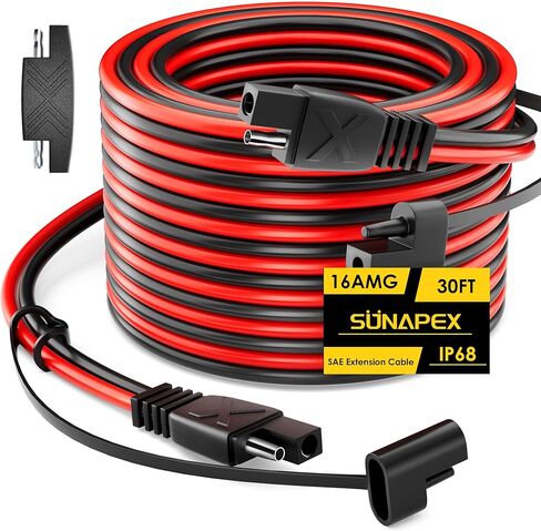 كابل تمديد SUNAPEX SAE إلى SAE: سلك نحاسي نقي 16 AMG 30 FT - موصلات سلكية سريعة الفصل مقاومة للماء مع أغطية غبار محول عكسي قطبية للسيارات، واللوحة الشمسية، وRV، وشاحن البطارية in Kuwait