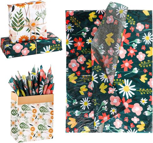30 Sheets Wrapping Tissue Paper, 19.68x13.78 Inch Floral Printed Gift Bags Packaging Wrap Flower Tissue Paper for Birthday Weddings Party Art DIY Crafts in Saudi Arabia