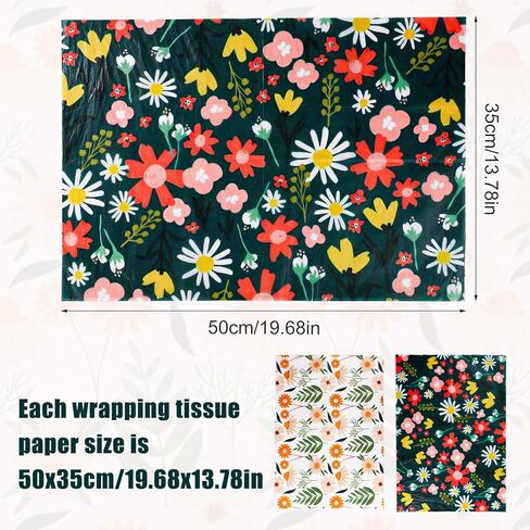 30 Sheets Wrapping Tissue Paper, 19.68x13.78 Inch Floral Printed Gift Bags Packaging Wrap Flower Tissue Paper for Birthday Weddings Party Art DIY Crafts in Saudi Arabia