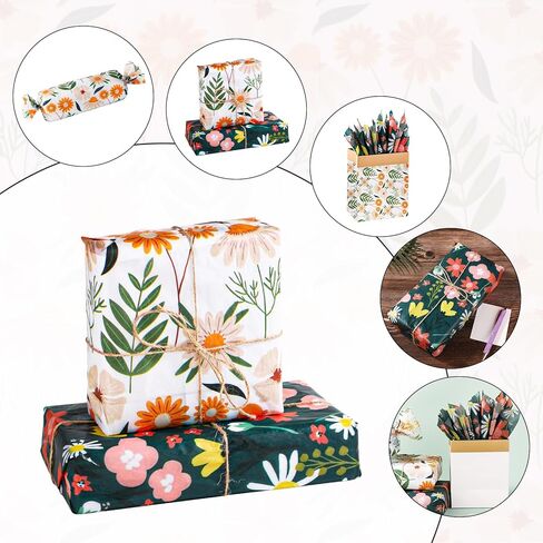 30 Sheets Wrapping Tissue Paper, 19.68x13.78 Inch Floral Printed Gift Bags Packaging Wrap Flower Tissue Paper for Birthday Weddings Party Art DIY Crafts in Saudi Arabia