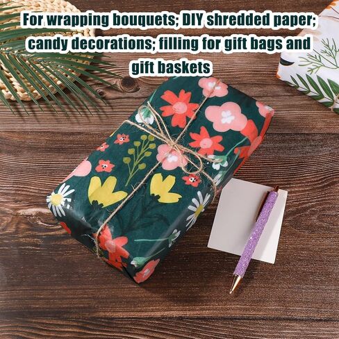 30 Sheets Wrapping Tissue Paper, 19.68x13.78 Inch Floral Printed Gift Bags Packaging Wrap Flower Tissue Paper for Birthday Weddings Party Art DIY Crafts in Saudi Arabia