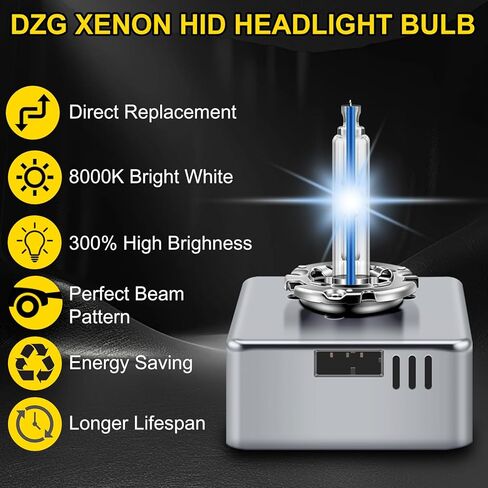 DZG D5S 25W HID المصابيح الأمامية، لعام 2016 2017 2018 تشيفي سيلفرادو 1500 WT LS LT 2015-2018 جي ​​إم سي سييرا 1500 2500 3500 HD، 8000K قاعدة معدنية بيضاء باردة زينون استبدال لمبة شعاع عالية منخفضة، حزمة من 2 in Kuwait