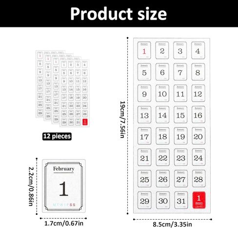12 Monthly Calendar Number Stickers 365 Daily Planner Number Sticker Date Planner Stickers for Scrapbooking Customizing Undated Planners Notebooks in Kuwait