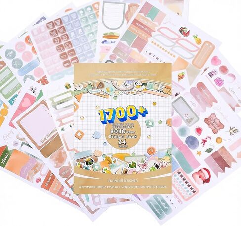 ملصقات مخطط جمالية، 12 ملصق تقويم شهريًا لتزيين التقويم، والتخطيط، وسجل القصاصات، واليوميات، وإكسسوارات مخططة صغيرة عتيقة لهدايا الأطفال والكبار (24 ورقة 1800+) in Kuwait