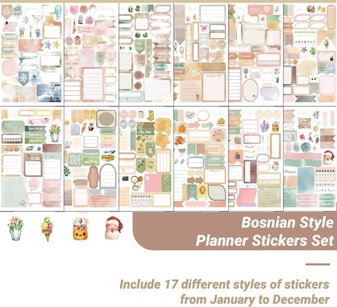 ملصقات مخطط جمالية، 12 ملصق تقويم شهريًا لتزيين التقويم، والتخطيط، وسجل القصاصات، واليوميات، وإكسسوارات مخططة صغيرة عتيقة لهدايا الأطفال والكبار (24 ورقة 1800+) in Kuwait