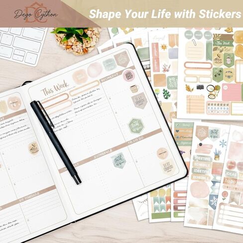 ملصقات مخطط جمالية، 12 ملصق تقويم شهريًا لتزيين التقويم، والتخطيط، وسجل القصاصات، واليوميات، وإكسسوارات مخططة صغيرة عتيقة لهدايا الأطفال والكبار (24 ورقة 1800+) in Kuwait