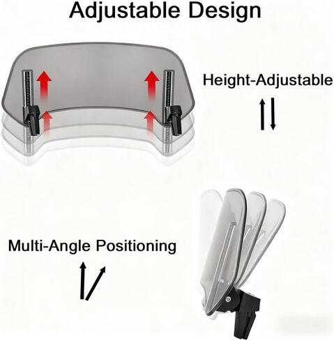 Universal Motorcycle Windshield Extension, Adjustable Wind Deflector, Clip-on Motorcycle Windscreen Spoiler (Gray-14.1x5.9") in Saudi Arabia