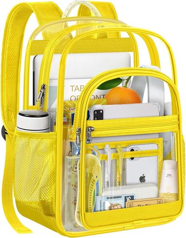 حقيبة ظهر شفافة، حقيبة ظهر شفافة كبيرة شديدة التحمل مع أشرطة معززة، حقيبة كتب شفافة للكلية والسفر وأمن العمل - أسود in Kuwait