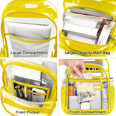 حقيبة ظهر شفافة، حقيبة ظهر شفافة كبيرة شديدة التحمل مع أشرطة معززة، حقيبة كتب شفافة للكلية والسفر وأمن العمل - أسود in Kuwait